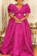 Rose Red Celebrities Solid Color With Belt V Neck Long Plus Size Dresses