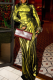 Yellow Sexy Print High Slit O Neck Long Dresses