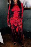 Red Sexy Print High Slit O Neck Long Dresses