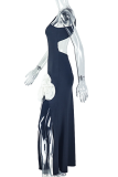 Black Sexy Solid Color Backless High Slit Flower Shape Oblique Collar Long Dresses