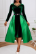 Ink Green Elegant Solid Color With Belt V Neck Long Sleeve Two Pieces