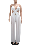 Deep Coffee Sexy Solid Color Hollow Out Spaghetti Strap Loose Jumpsuits