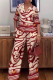 Red Casual Print Buckle Turndown Collar Half Sleeve Two Pieces