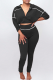 Black Casual Solid Color Zipper Zipper Collar Long Sleeve Two Pieces