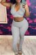 Grey Casual Solid Color Backless Cross Straps Halter Sleeveless Two Pieces