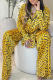 Yellow Casual Print Buckle Turndown Collar Long Sleeve Two Pieces