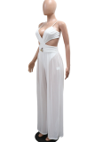 Deep Coffee Sexy Solid Color Hollow Out Spaghetti Strap Loose Jumpsuits