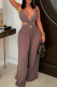 Deep Coffee Sexy Solid Color Hollow Out Spaghetti Strap Loose Jumpsuits