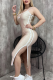 Gold Sexy Letters Slit Spaghetti Strap Wrapped Skirt Dresses