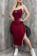 Red Sexy Letters Slit Spaghetti Strap Wrapped Skirt Dresses