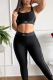 Black Casual Sportswear Letters Contrast Spaghetti Strap Sleeveless Two Pieces