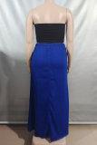 Blue Casual Solid Color Draw String Loose Patchwork Bottoms