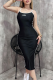 Black Sexy Letters Slit Spaghetti Strap Wrapped Skirt Dresses