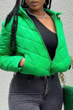 Green Casual Solid Color Zipper Zipper Collar Outerwear