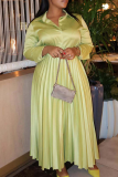 Green Celebrities Solid Color Pleated Turndown Collar Long Sleeve Two Pieces