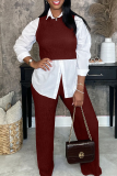 Purplish Red Casual Solid Color Patchwork O Neck Sleeveless Two Pieces