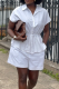 White Casual Solid Color Draw String Turndown Collar Short Sleeve Two Pieces