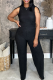Black Casual Solid Color Patchwork O Neck Sleeveless Two Pieces