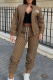 Brown Casual Letters Zipper Zipper Collar Long Sleeve Two Pieces