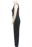 Purplish Red Casual Solid Color Patchwork O Neck Sleeveless Two Pieces