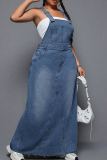 Blue Casual Solid Color Backless Strap Plus Size Dresses
