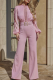 Pink Casual Solid Color Hollow Out With Belt O Neck Bodycon Jumpsuits