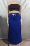 Blue Casual Solid Color Draw String Loose Patchwork Bottoms