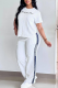 White Casual Letters Patchwork O Neck Short Sleeve Two Pieces