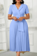 Sky Blue Elegant Solid Color With Belt Pleated V Neck Long Dresses