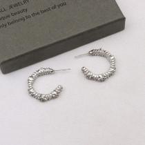 Silver Daily Rhinestone Decor Earrings