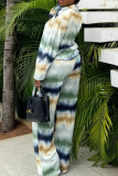Multicolor Casual Stripe Buckle Turndown Collar Long Sleeve Two Pieces