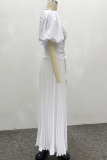 White Elegant Solid Color Cross Straps V Neck Long Dresses