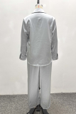 Grey Casual Solid Color Buckle Shirt Collar Long Sleeve Two Pieces