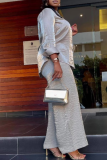 Grey Casual Solid Color Buckle Shirt Collar Long Sleeve Two Pieces