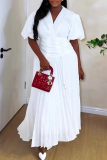 White Elegant Solid Color Cross Straps V Neck Long Dresses