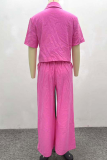 Pink Casual Solid Color Pocket Turndown Collar Half Sleeve Two Pieces