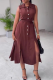 Brown Elegant Solid Color Buckle Slit Turndown Collar Long Dresses