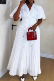 White Elegant Solid Color Cross Straps V Neck Long Dresses