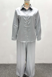 Grey Casual Solid Color Buckle Shirt Collar Long Sleeve Two Pieces