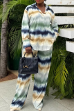 Multicolor Casual Stripe Buckle Turndown Collar Long Sleeve Two Pieces