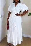 White Elegant Solid Color Cross Straps V Neck Long Dresses