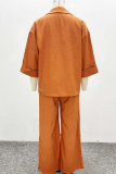 Tangerine Casual Solid Color Buckle Turndown Collar Short Sleeve Two Pieces