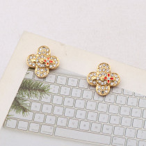 Gold Daily Four Leaf Clover Rhinestone Decor Earrings