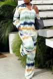 Multicolor Casual Stripe Buckle Turndown Collar Long Sleeve Two Pieces