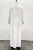 White Casual Solid Color Buckle High Slit Slit Turndown Collar Shirt Dresses