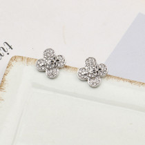 White Silver Daily Four Leaf Clover Rhinestone Decor Earrings