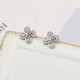 White Silver Daily Four Leaf Clover Rhinestone Decor Earrings