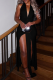 Black Sexy Solid Color Ruched Deep V Neck Long Dresses