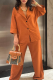 Tangerine Casual Solid Color Buckle Turndown Collar Short Sleeve Two Pieces