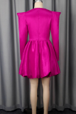 Rose Red Party Solid Color Pearls Decor Square Neck Ball Gown Dresses